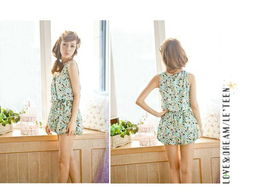 樂町2013春裝新款 日系甜美女裝，V領無袖南瓜碎花連體褲連身衣的魅力解讀